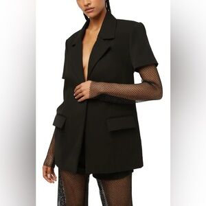 Main Strip USA Women’s Black Blazer with Rhinestone Fishnet Sleeves Size Medium